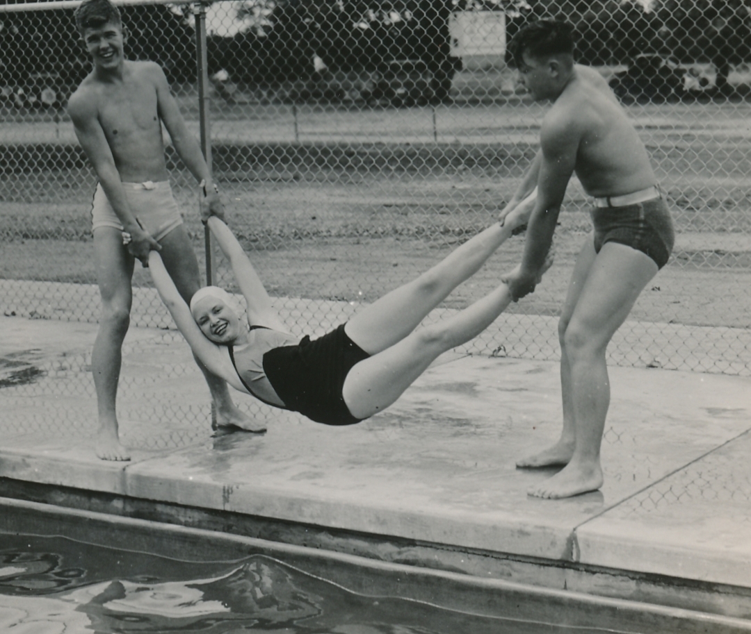 Three young residents of Galion, Ohio enjoy their summer at a WPA-built swimming pool (Photo courtesy of the National Archives (ca. 1937).