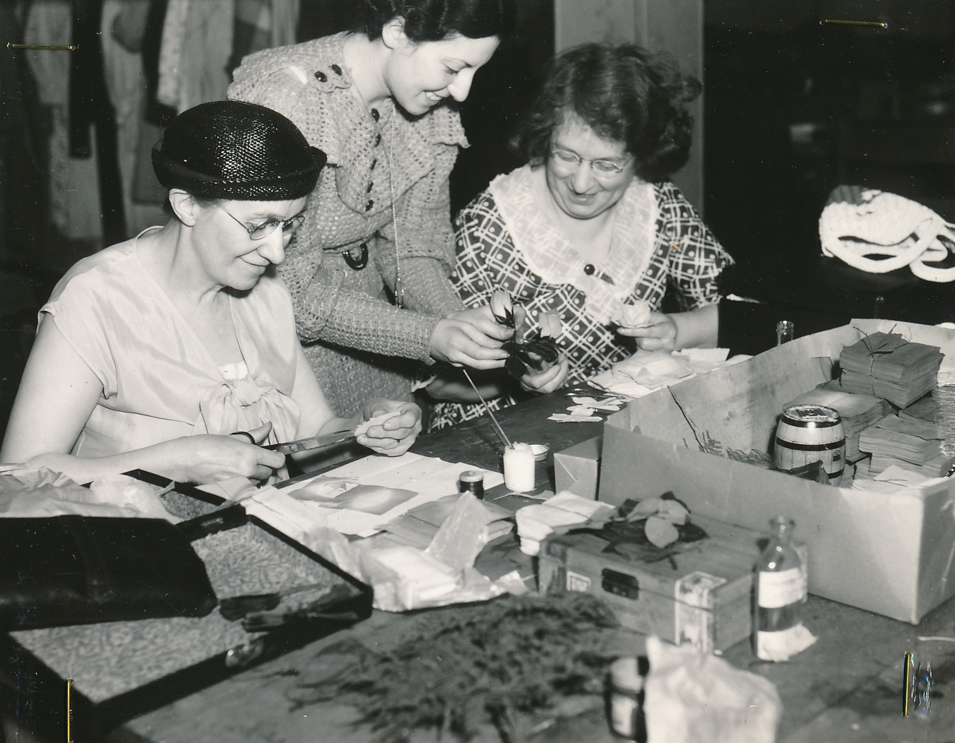 Learning how to make artificial flowers in a WPA handicraft class in Buffalo, New York. Photo courtesy of the National Archives (ca. 1936).