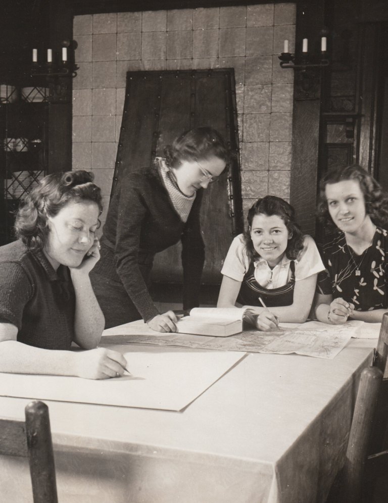 Resident Work Experience Projects, conducted by the National Youth Administration, provide employment and training for young adults who were hungry for jobs, like these young women in Parkersburg, West Virginia. Photo courtesy of the National Archives (ca. 1935-1943).