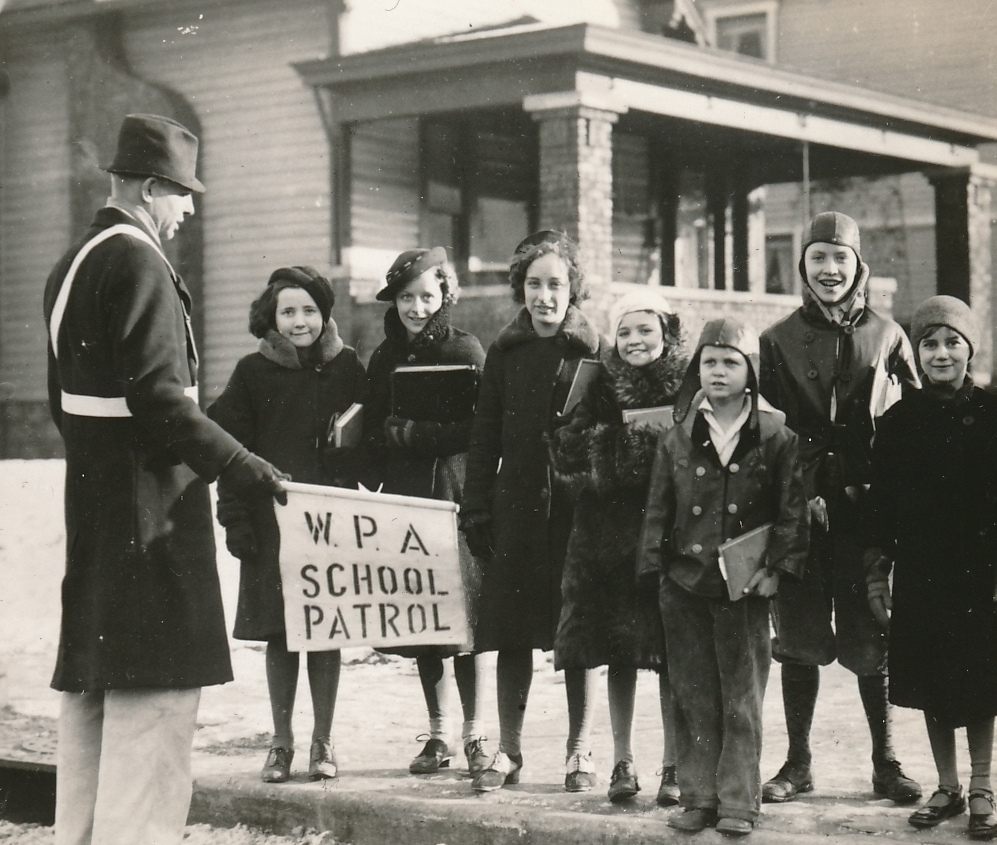 In Indianapolis, Indiana, a safe walk to school is a happy walk to school. Photo courtesy of the National Archives (ca. 1935-1943).